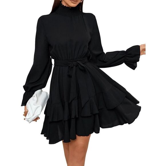 NEW Elegant High Neck Flounce Sleeve High Waist Ruffle L NO BELT - Picture 3 of 5